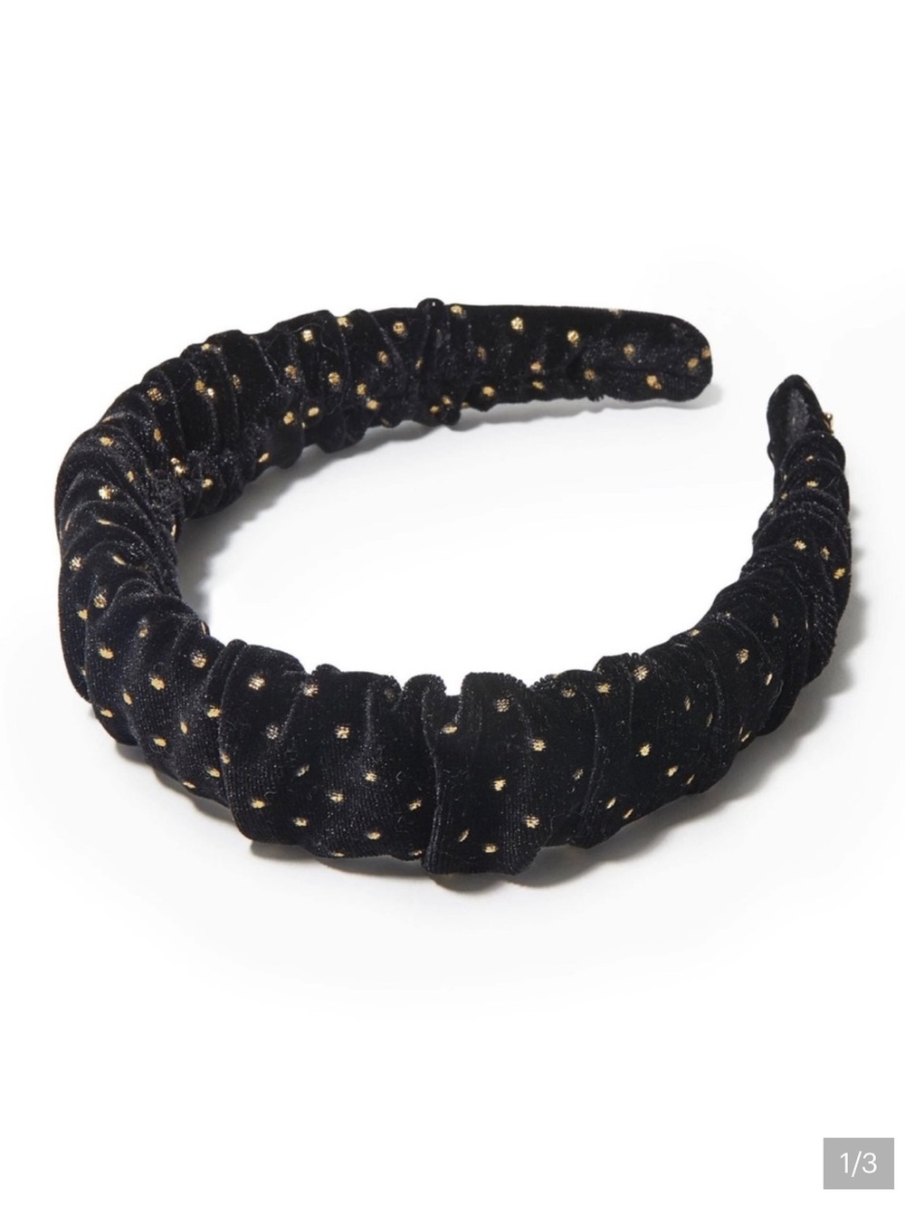 Lele Sadoughi Black Velvet Padded Headband with Gold Dot Embellishments